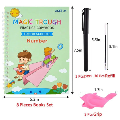 Magic Book for Kids, Sink Magic Practice CopyBook, (4 Books+10 Refills+1 Pen+1 Grip) ( Pack Of 1 )