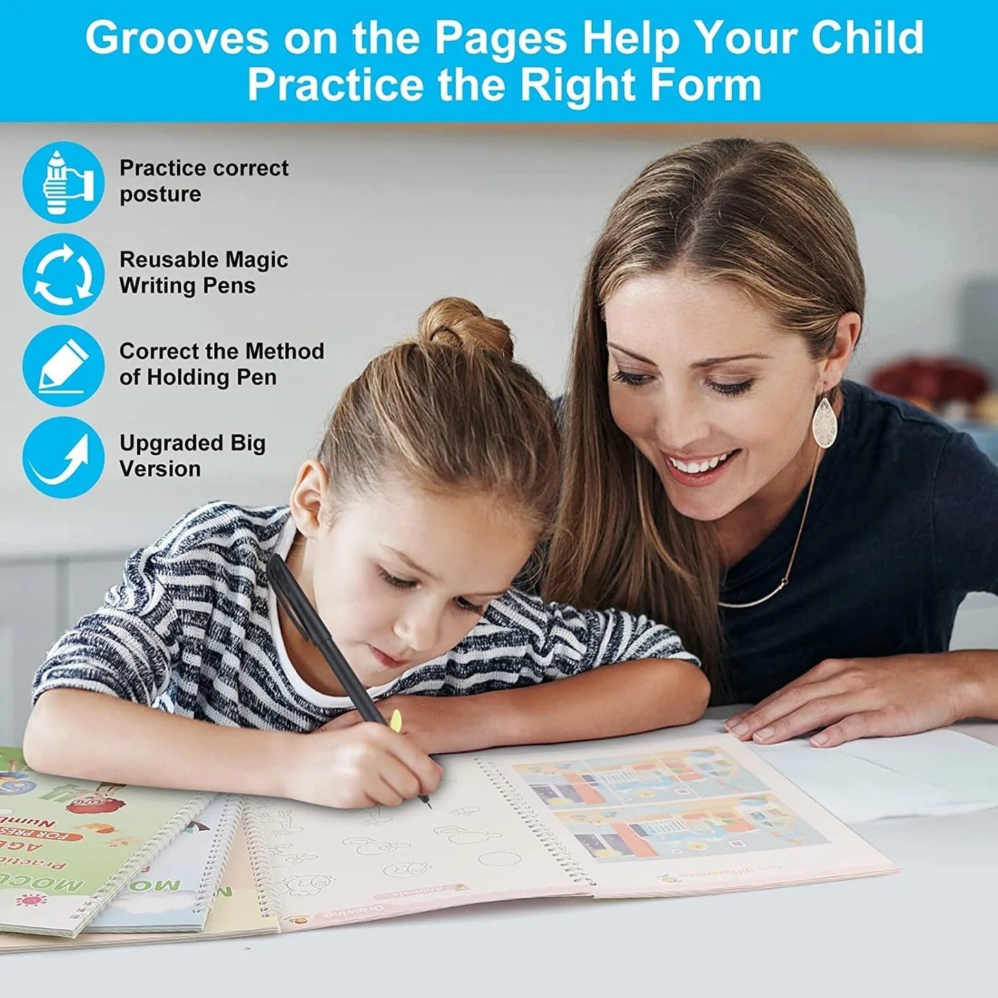 Magic Book for Kids, Sink Magic Practice CopyBook, (4 Books+10 Refills+1 Pen+1 Grip) ( Pack Of 1 )